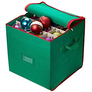 Green Covered Top and Two Handles Storage Box for Holiday Decorations Adjustable Dividers Stores up to 64 Holiday Ornaments YUESUO Christmas Ornament Storage